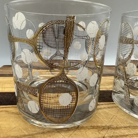 Vintage Rare Mid Century Modern Georges Briard Tennis Lowball Glasses Set of 8